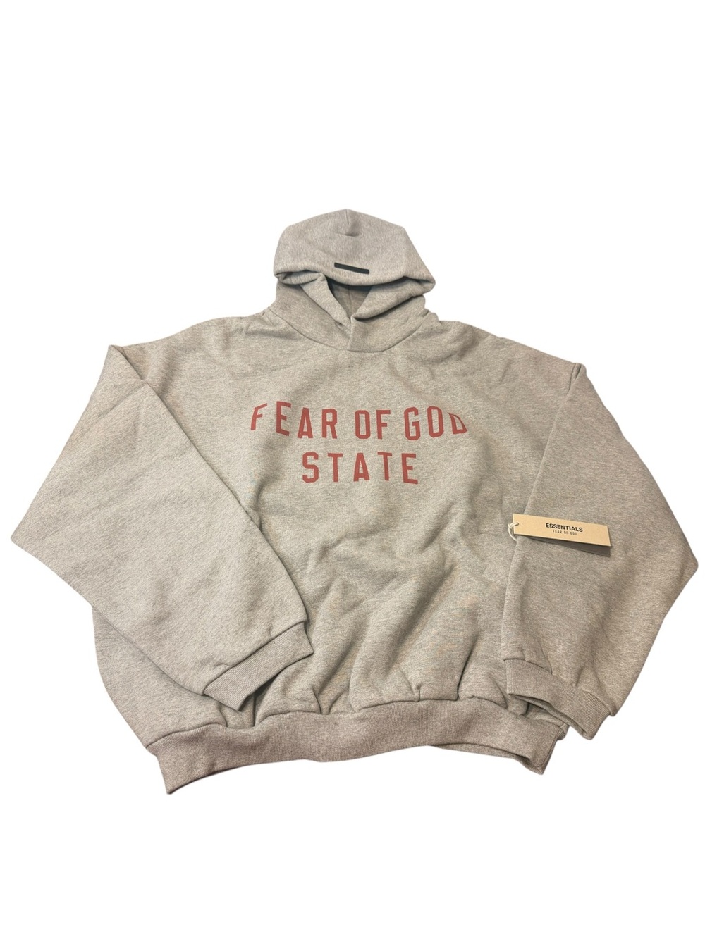 Fear of God Essentials State Hoodie Large Gray Red Collegiate Logo